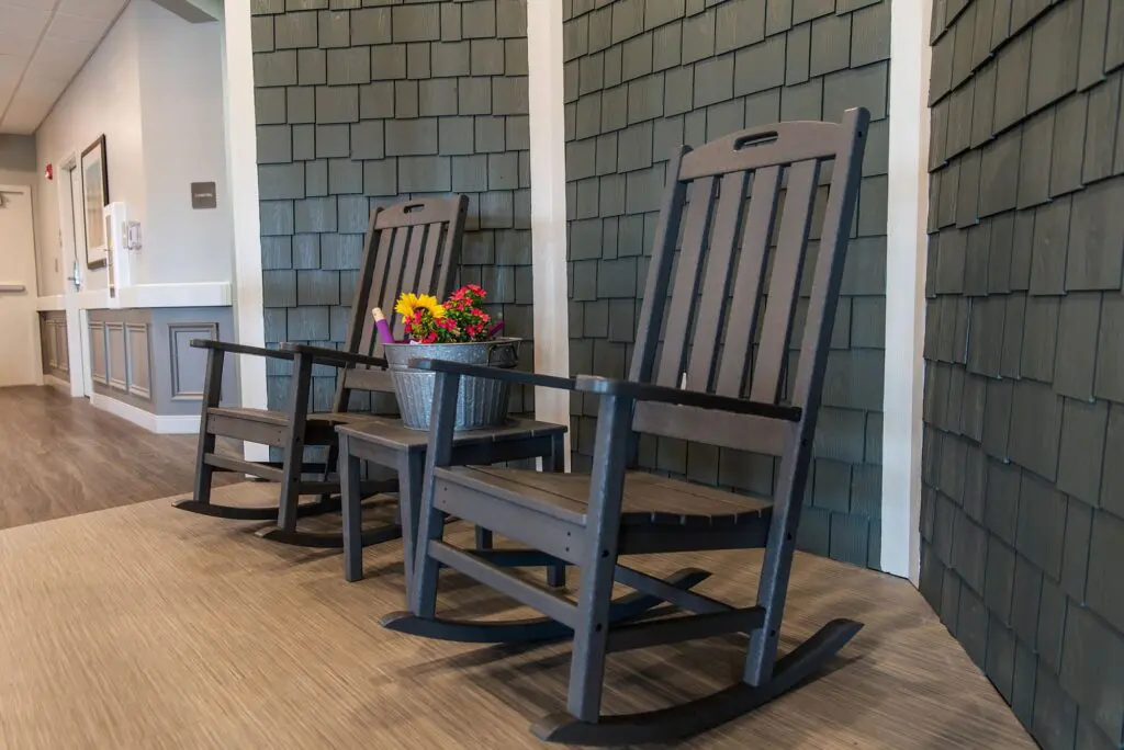 Rockers in the hallway of Charter Senior Living of White House